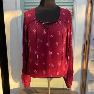 NWT Burgundy Floral Hollister Blouse S
